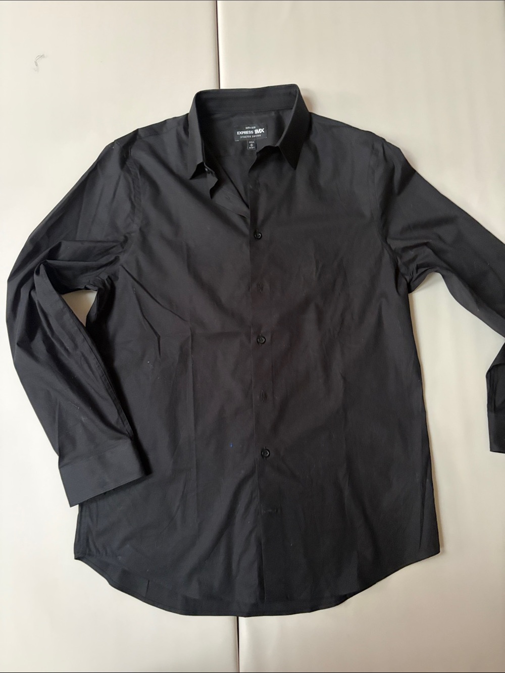 Express Men's Black Long-Sleeve Dress Shirt - Solid Button-Up